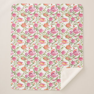 Floral Pattern Tulip Flowers Sherpa Blanket