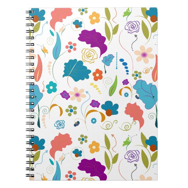 Floral Pattern, Vibrant Design, Orange and Blue, G Notebook (Front)