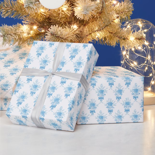 Floral Pattern | Vintage Blue Toile Wrapping Paper (Holidays)