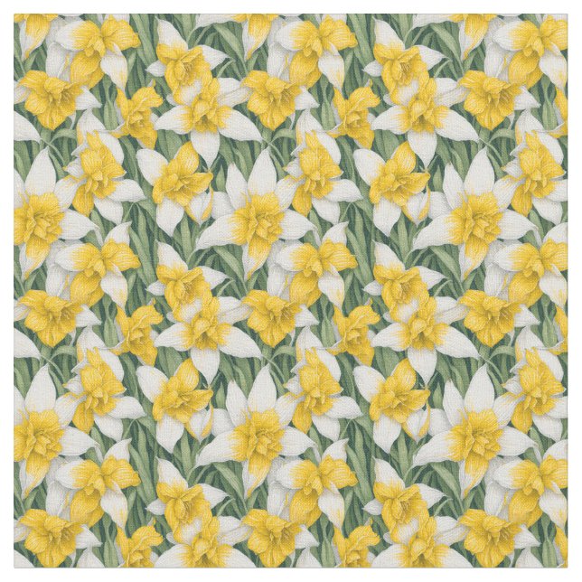 Floral Pattern - Watercolor Daffodil Flowers Fabric (Close Up)