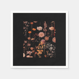 Floral Pattern - Whimsigoth Dark Cottagecore Dark  Napkin