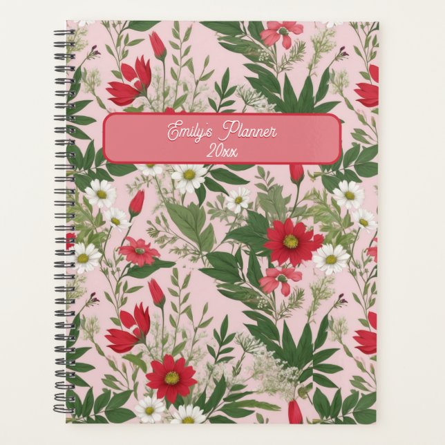 Floral Pattern Wild flowers Pink and white Leaves Planner (Front)