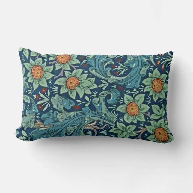 Floral Pattern William Morris Red Yellow Blue Gree Lumbar Cushion (Front)