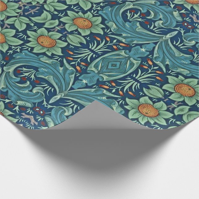 Floral Pattern William Morris Red Yellow Blue Gree Wrapping Paper (Corner)