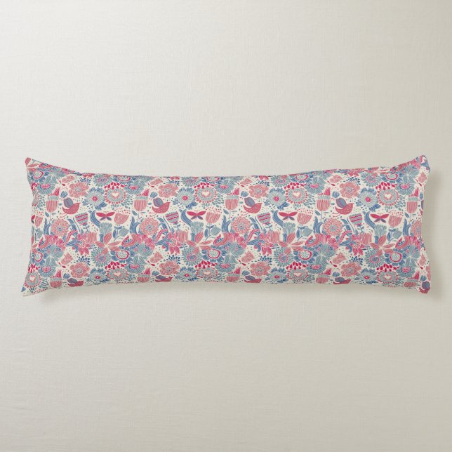 Floral pattern with bird and butterfly body cushion (Front)