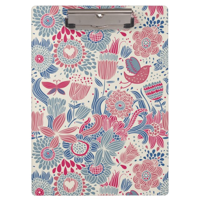 Floral pattern with bird and butterfly clipboard (Front)