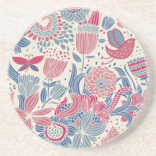 Floral pattern with bird and butterfly coaster