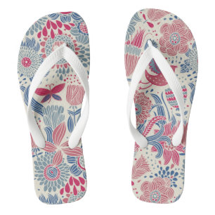 Floral pattern with bird and butterfly jandals