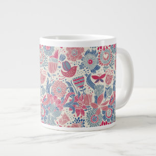Floral pattern with bird and butterfly large coffee mug