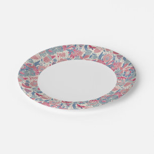 Floral pattern with bird and butterfly paper plate