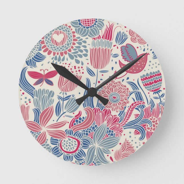 Floral pattern with bird and butterfly round clock (Front)