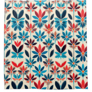 Floral Pattern with Blue Abstract Design Shower Curtain