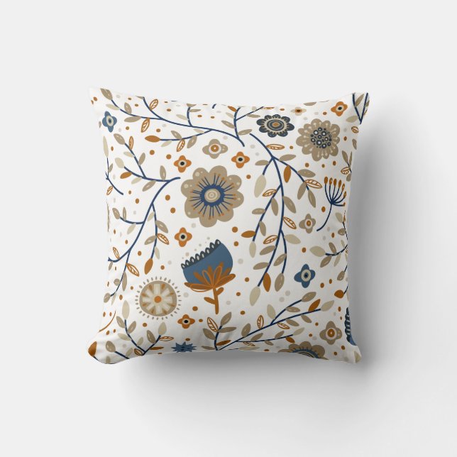 Floral pattern with blue and orange flowers  cushion (Front)