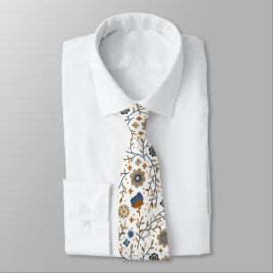 Floral pattern with blue and orange flowers tie