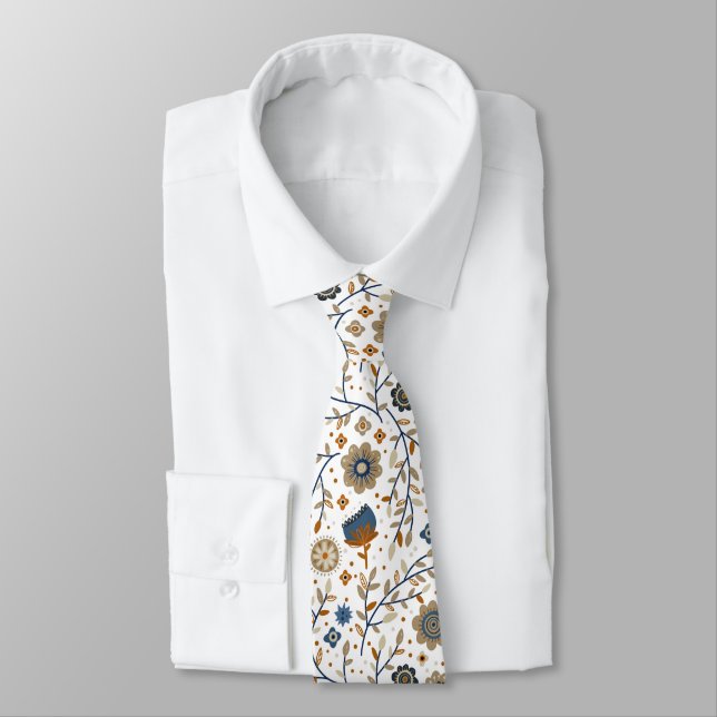 Floral pattern with blue and orange flowers  tie (Tied)