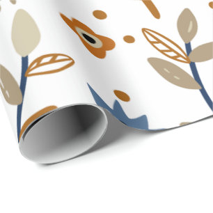 Floral pattern with blue and orange flowers wrapping paper