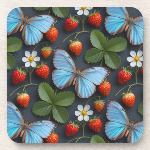 Floral Pattern with Blue Morpho Butterflies Coaster