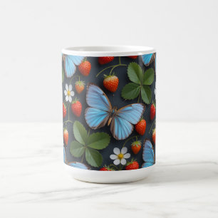 Floral Pattern with Blue Morpho Butterflies Coffee Mug