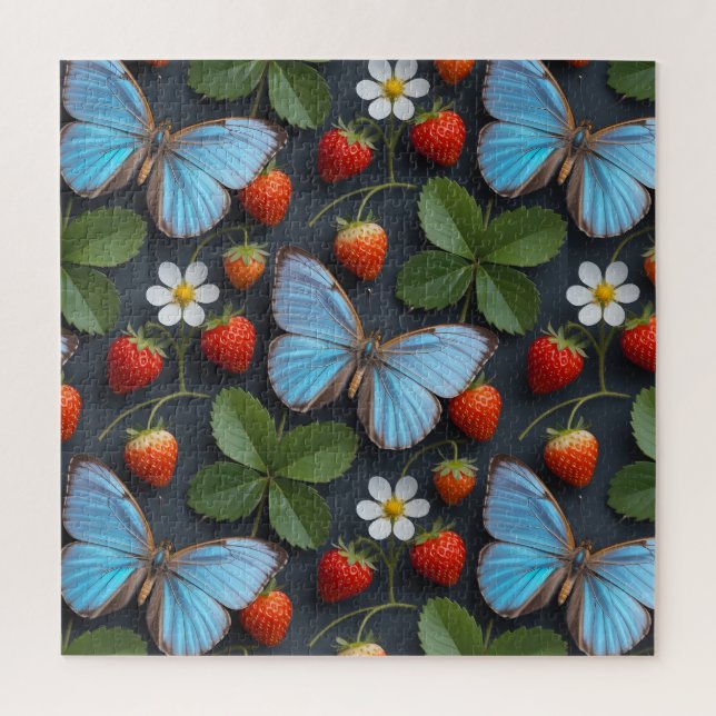 Floral Pattern with Blue Morpho Butterflies Jigsaw Puzzle (Vertical)