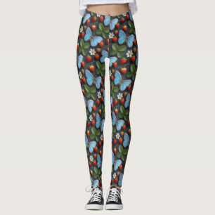 Floral Pattern with Blue Morpho Butterflies Leggings