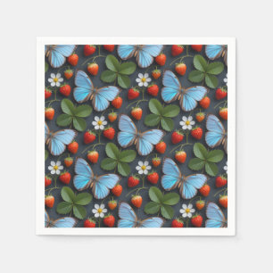 Floral Pattern with Blue Morpho Butterflies Napkin