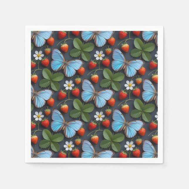 Floral Pattern with Blue Morpho Butterflies Napkin (Front)