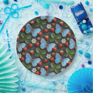 Floral Pattern with Blue Morpho Butterflies Paper Plate