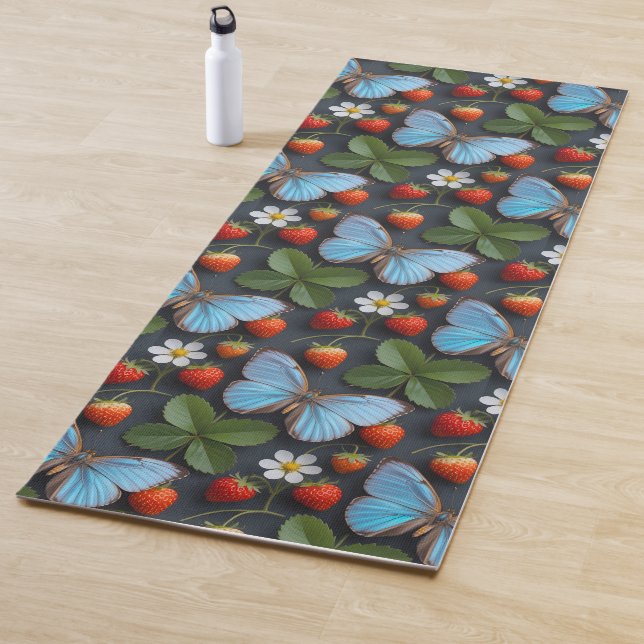 Floral Pattern with Blue Morpho Butterflies Yoga Mat (In Situ)