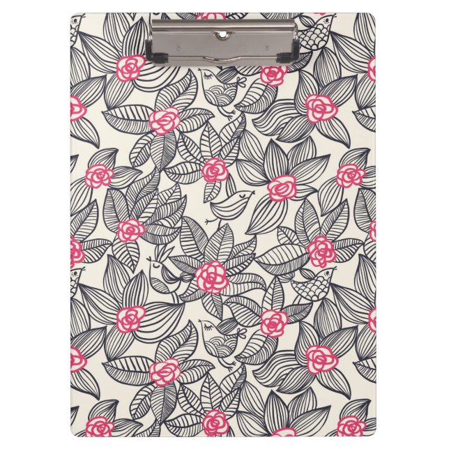 Floral pattern with cartoon birds 2 clipboard (Front)