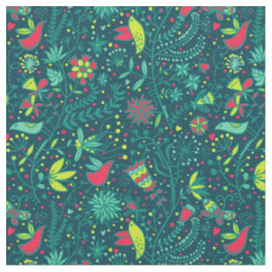 Floral pattern with cartoon birds 2 fabric