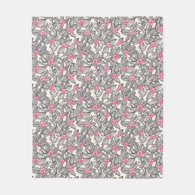 Floral pattern with cartoon birds 2 fleece blanket (Front)
