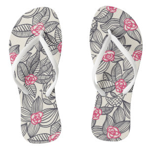 Floral pattern with cartoon birds 2 jandals