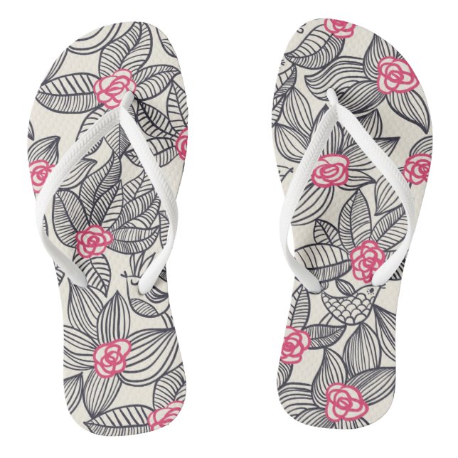 Floral pattern with cartoon birds 2 jandals (Footbed)