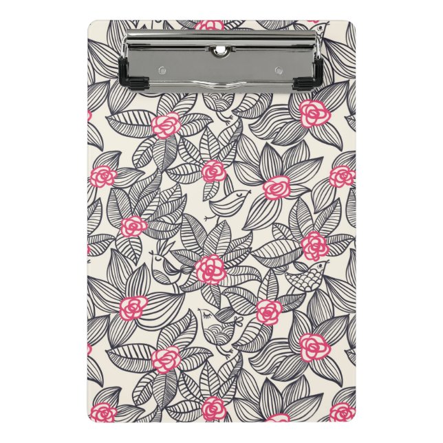 Floral pattern with cartoon birds 2 mini clipboard (Front)