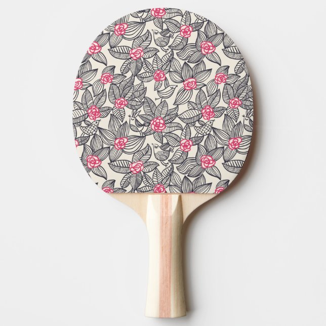 Floral pattern with cartoon birds 2 ping pong paddle (Front)