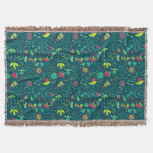 Floral pattern with cartoon birds 2 throw blanket