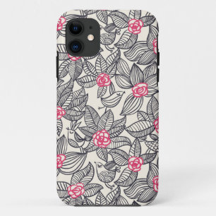 Floral pattern with cartoon birds Case-Mate iPhone case