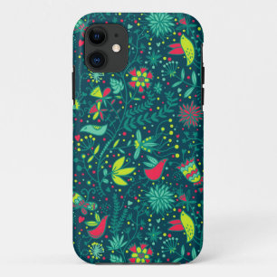 Floral pattern with cartoon birds Case-Mate iPhone case
