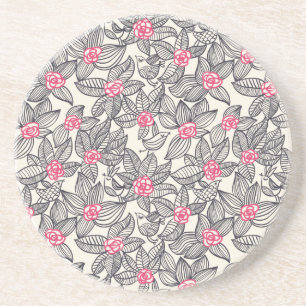 Floral pattern with cartoon birds coaster