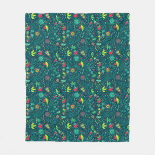 Floral pattern with cartoon birds fleece blanket