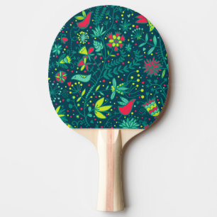 Floral pattern with cartoon birds ping pong paddle