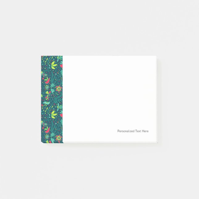 Floral pattern with cartoon birds post-it notes (Front)