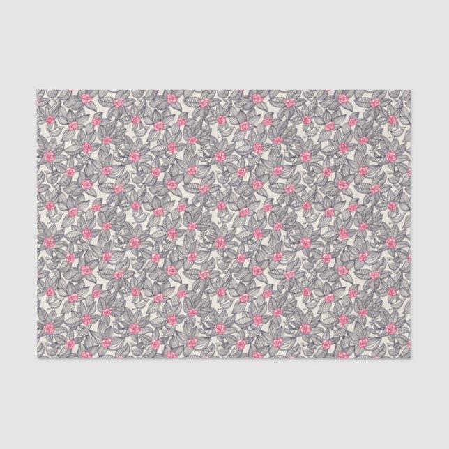 Floral pattern with cartoon birds tissue paper (Front)