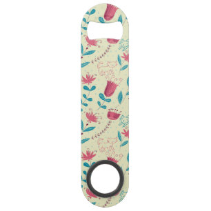 Floral pattern with cartoon cats