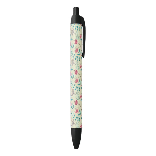 Floral pattern with cartoon cats black ink pen (Bottom (Vertical))