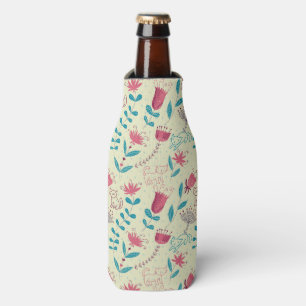 Floral pattern with cartoon cats bottle cooler
