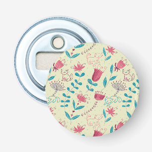 Floral pattern with cartoon cats bottle opener