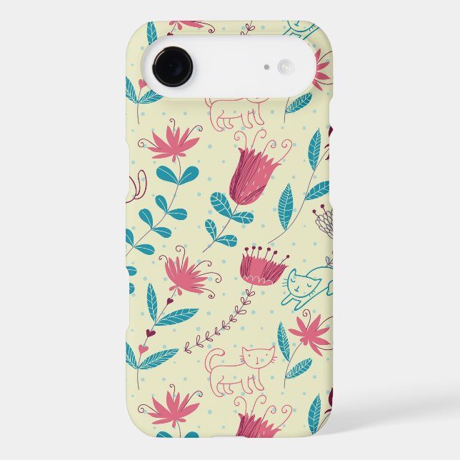 Floral pattern with cartoon cats Case-Mate iPhone case (Back)
