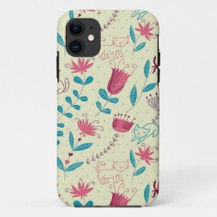 Floral pattern with cartoon cats Case-Mate iPhone case