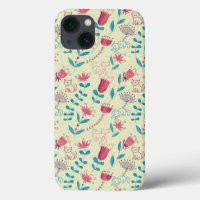 Floral pattern with cartoon cats